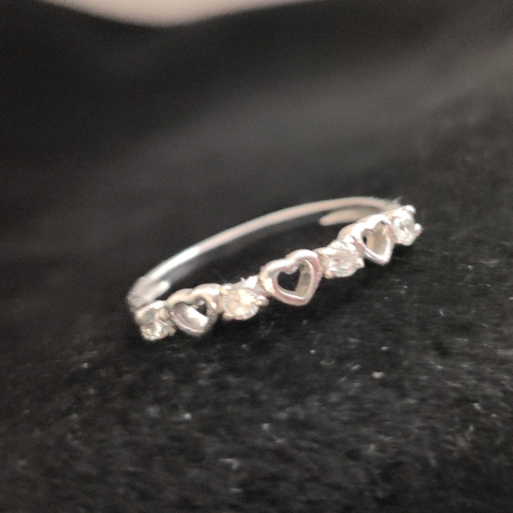 Dainty Sterling Silver Ring Open Work Hearts and CZ